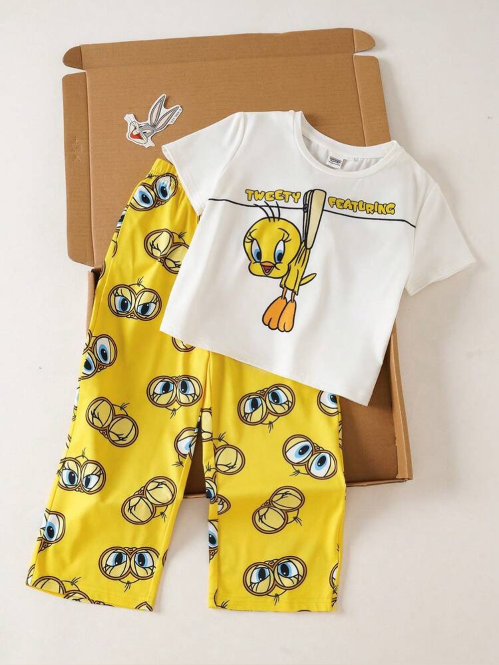 Unisex Loony Tunes Kids Tweety Bird Yellow & White Pajama Set